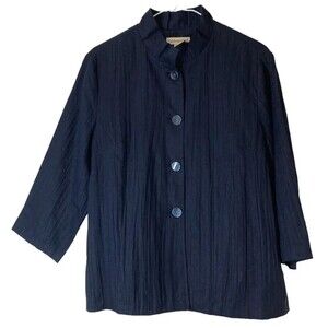 Coldwater Creek Womens Linen Jacket Blazer 10 ClassicCore Crinkle Ruffle Twee